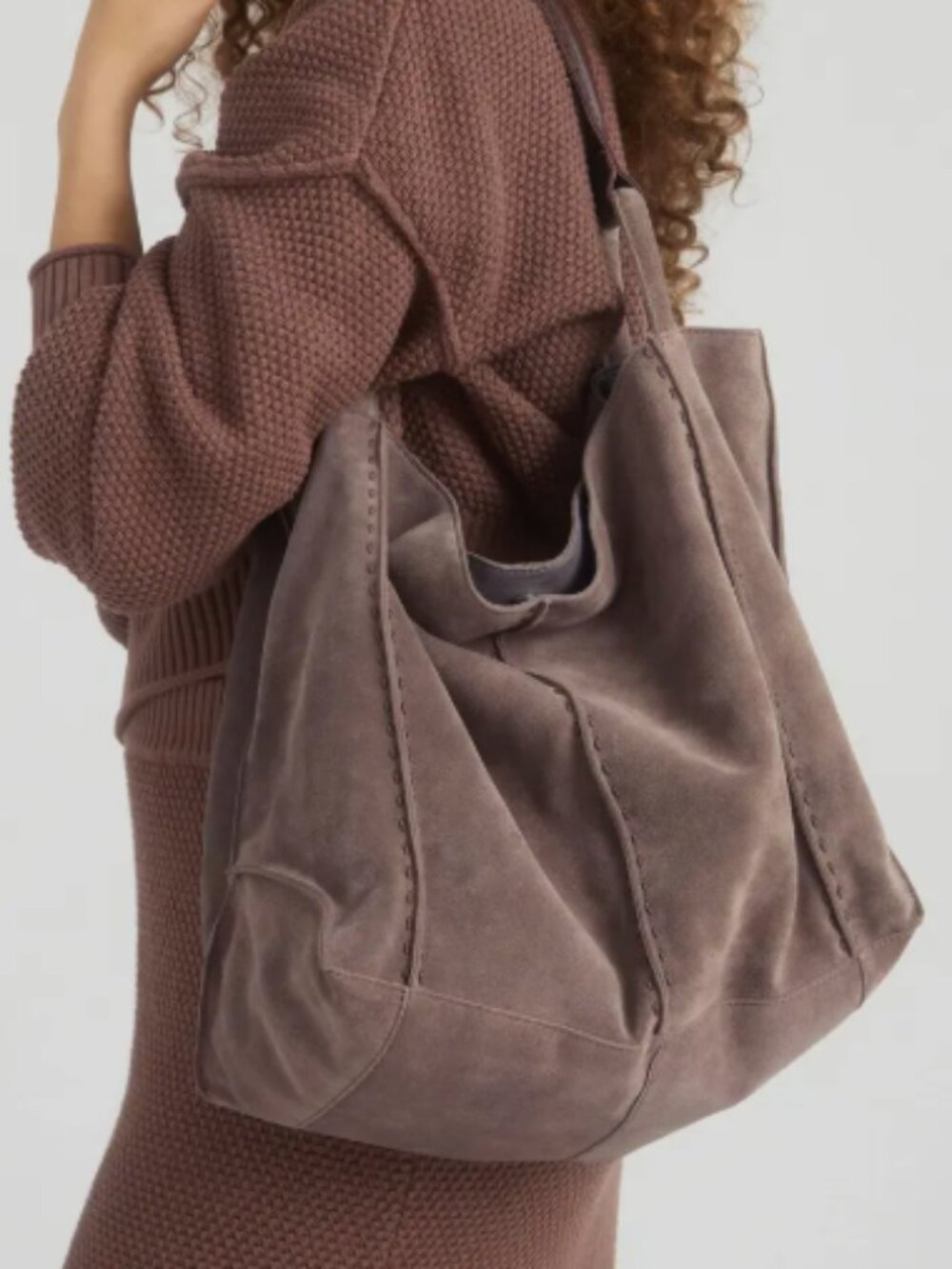 The Sak Suede Large Los Feliz Tote Bag in Dark Taupe/Brown